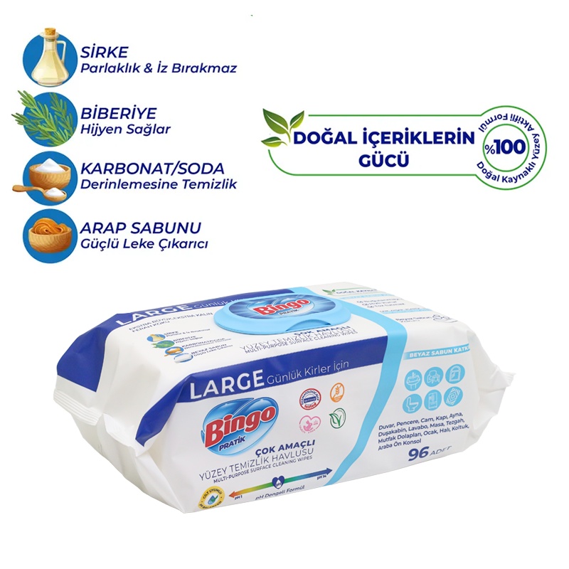Bingo Pratik Large Yüzey Temizlik Havlusu Beyaz Sabun 96 Lı - 1