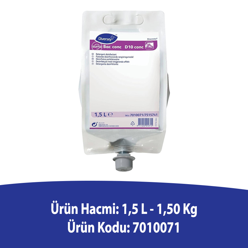 Diversey Suma Bac Conc D10 Conc Konsantre Dezenfektanlı Deterjan 1,5L - 2