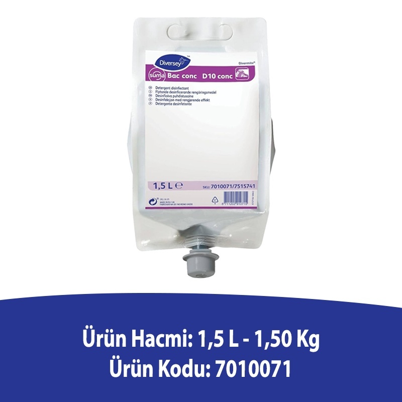 Diversey Suma Bac Conc D10 Conc Konsantre Dezenfektanlı Deterjan 1,5L - DIVERSEY (1)