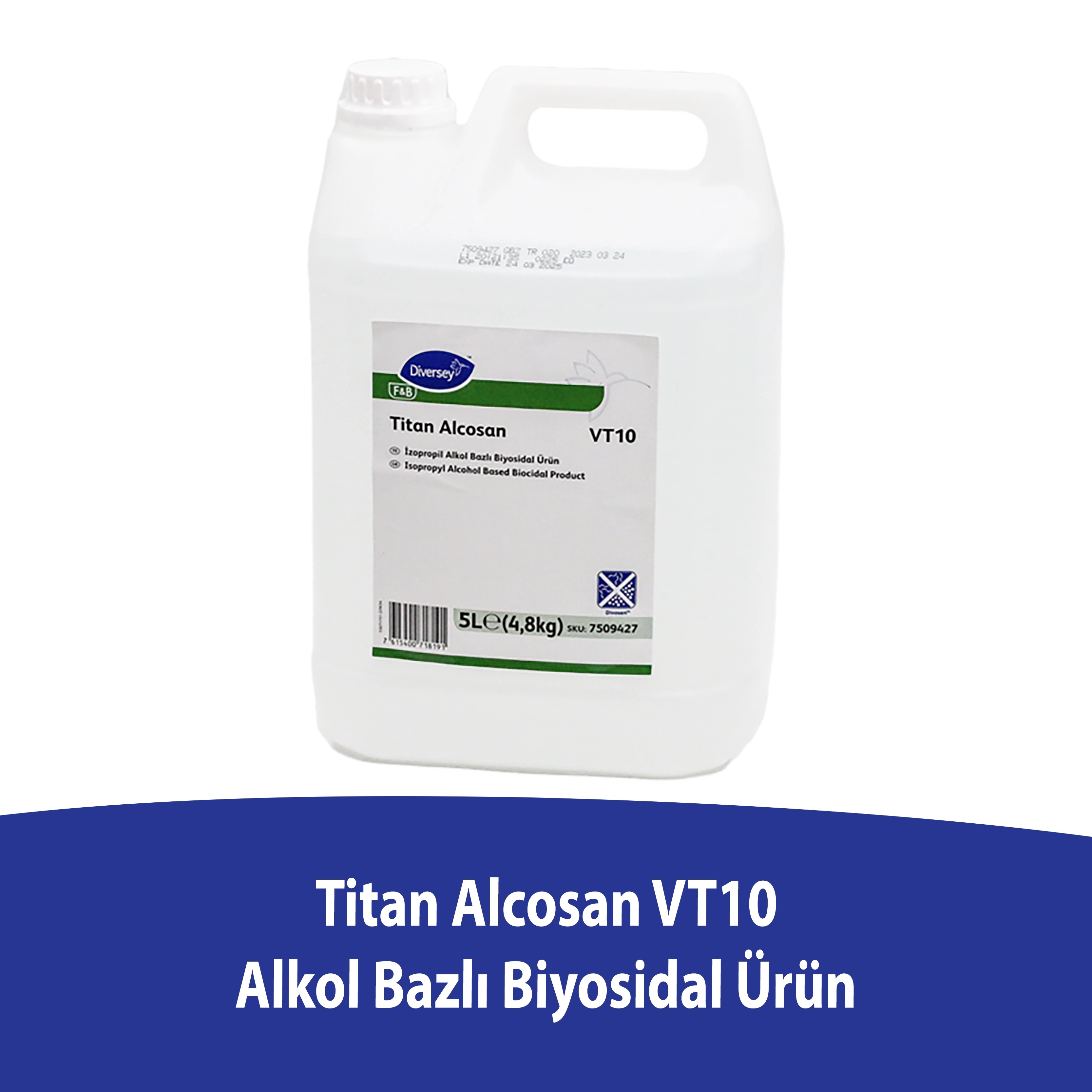 Diversey Titan Alcosan VT10 Yüzey Dezenfektanı Biyosidal Ürün 5L/ 4,8 Kg - 1