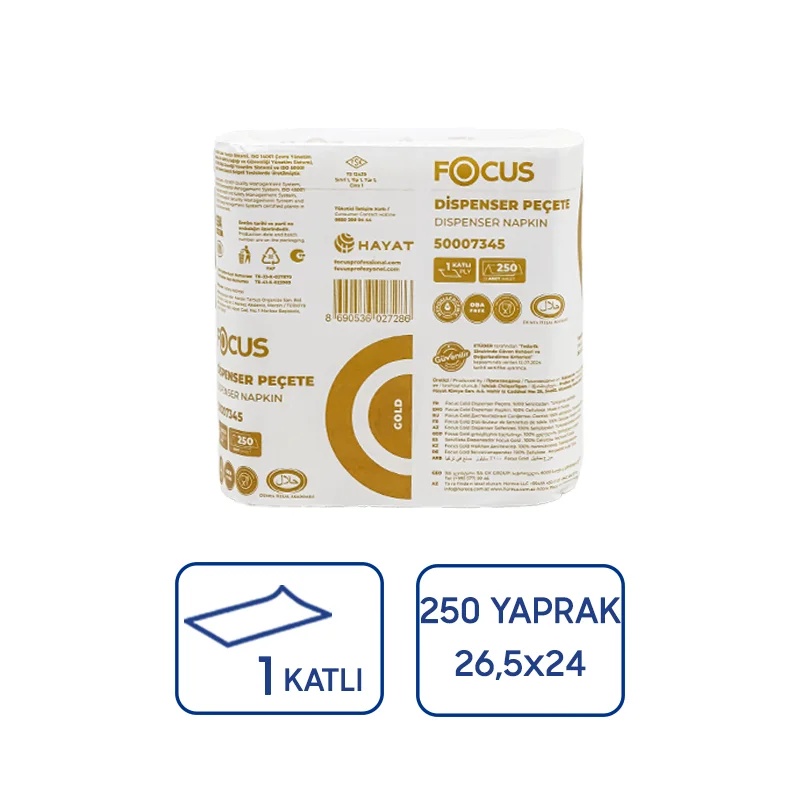 Focus Gold Dispenser Peçete Kağıt 250Li 18 Paket 2025 - Focus