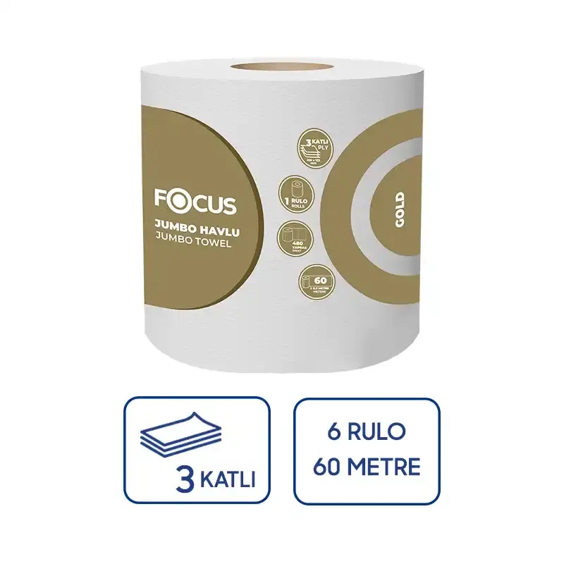 Focus Gold Jumbo Kağıt Havlu 6 Rulo x 60 Metre 3 Katlı - Focus