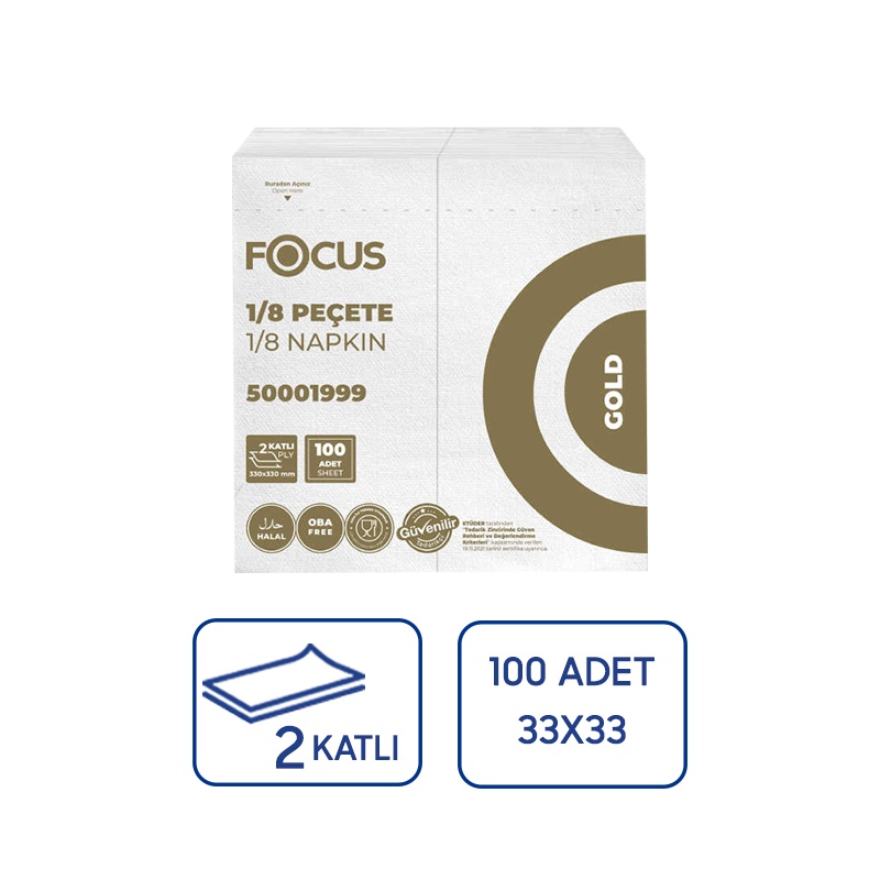 Focus Gold Maxi Garson Katlama Peçete 1/8 100Lü 24 Paket - Focus