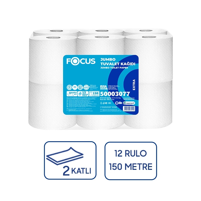 Focus Mini Jumbo Tuvalet Kağıdı Gofrajlı 12Li 150 Mt - Focus