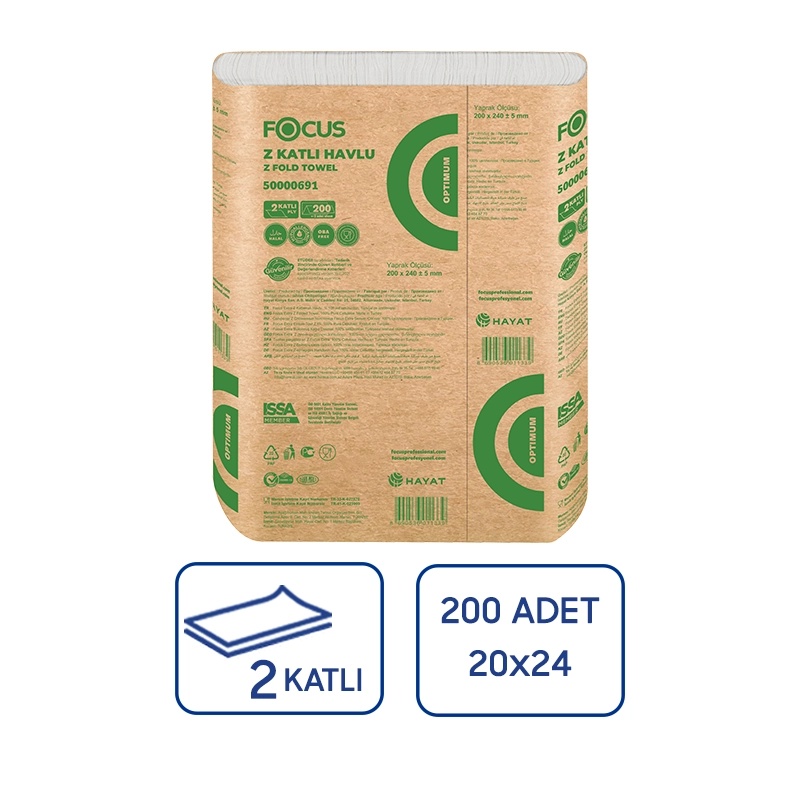 Focus Optimum Z Katlı Kağıt Havlu 200Lü 12 Paket - 1
