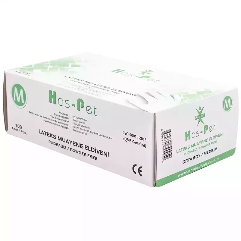Haspet Beyaz Medium Pudrasız Muayene Eldiveni 100'lü - Haspet (1)