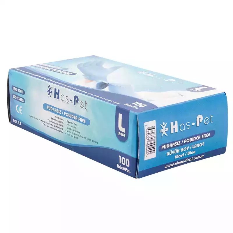 Haspet Mavi Nitril Large Pudrasız Muayene Eldiveni 100'lü - Haspet (1)