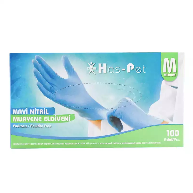 Haspet Mavi Nitril Medium Pudrasız Muayene Eldiveni 100'lü - Haspet