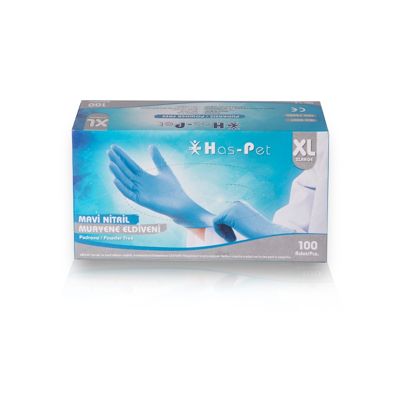 Haspet Mavi Nitril XLarge Pudrasız Muayene Eldiveni 100'lü - 1