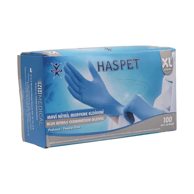 Haspet Mavi Nitril XLarge Pudrasız Muayene Eldiveni 100'lü - 3
