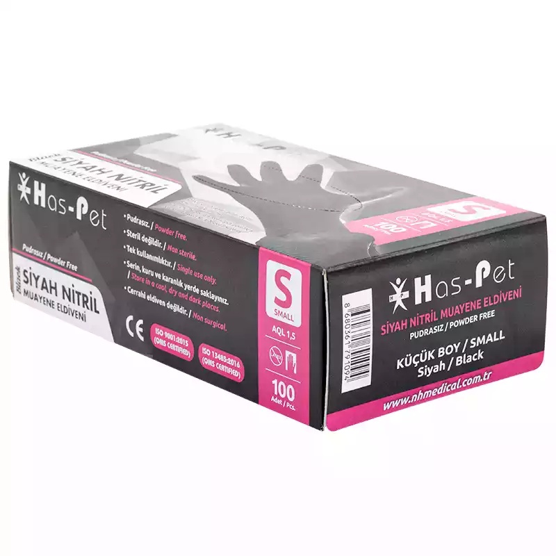 Haspet Siyah Nitril Small Pudrasız Muayene Eldiveni 100' Lü - Haspet (1)