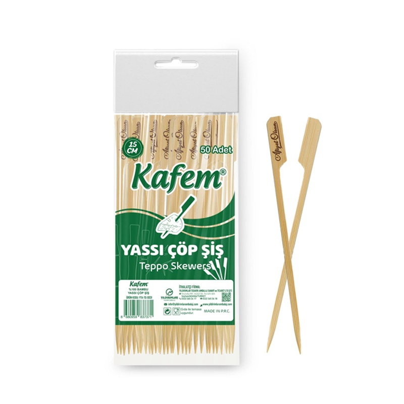 Kafem Yassı Çöp Şiş 15 Cm 50 Li - KAFEM
