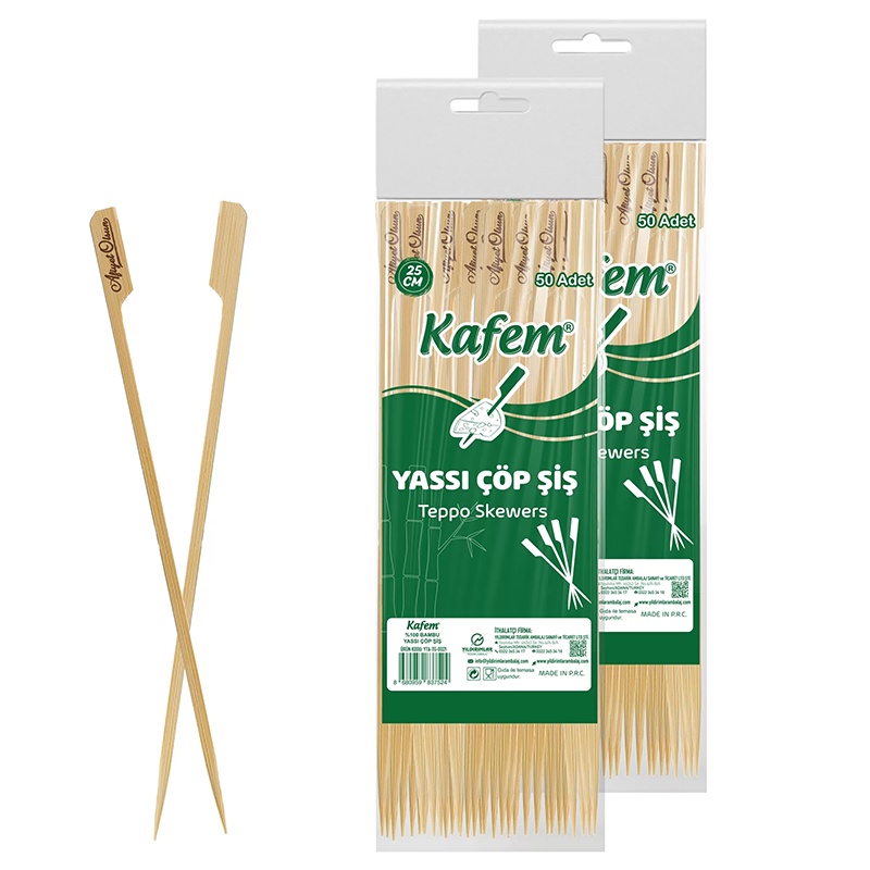 Kafem Yassı Çöp Şiş 25 Cm 50 Li - 1