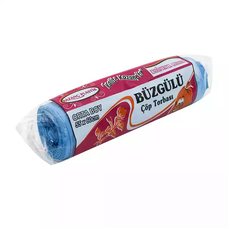 Kazanç Çöp Poşeti 200 Gr Orta Mavi Büzgülü 55x60 - Kazanç