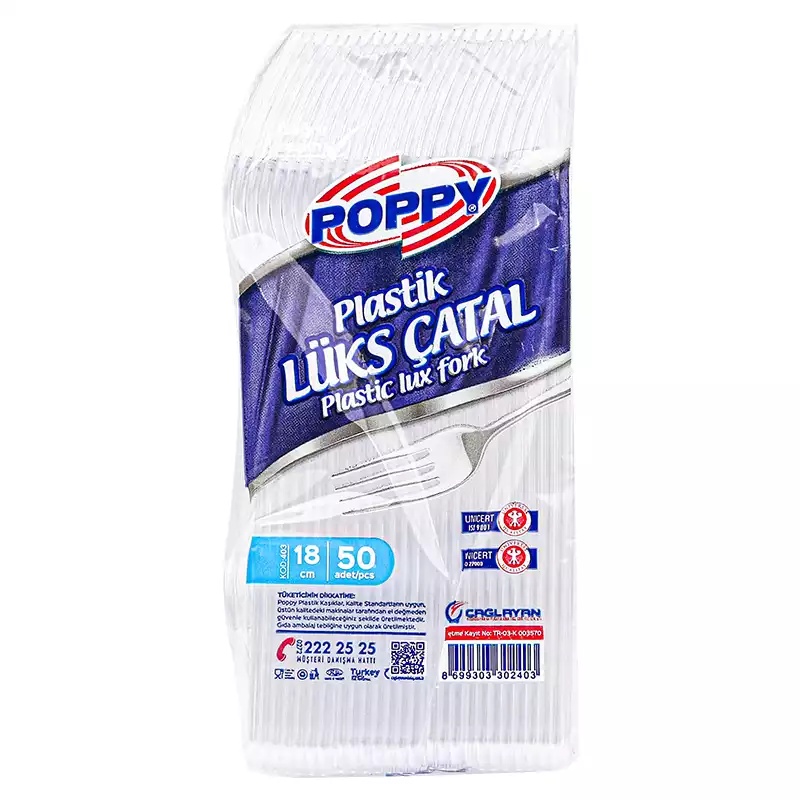 Poppy Plastik Lüx Çatal Şeffaf 3,85 Gr 50 Li - POPPY