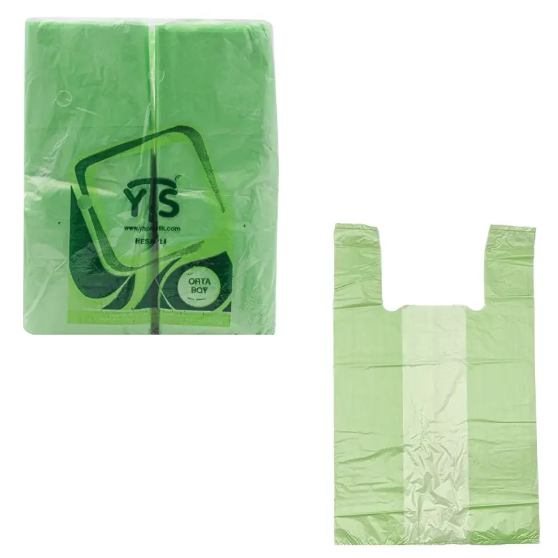 YTS Hesaplı Yeşil Atlet Poşet Orta Boy 27x50 Hışır Poşet - YTS