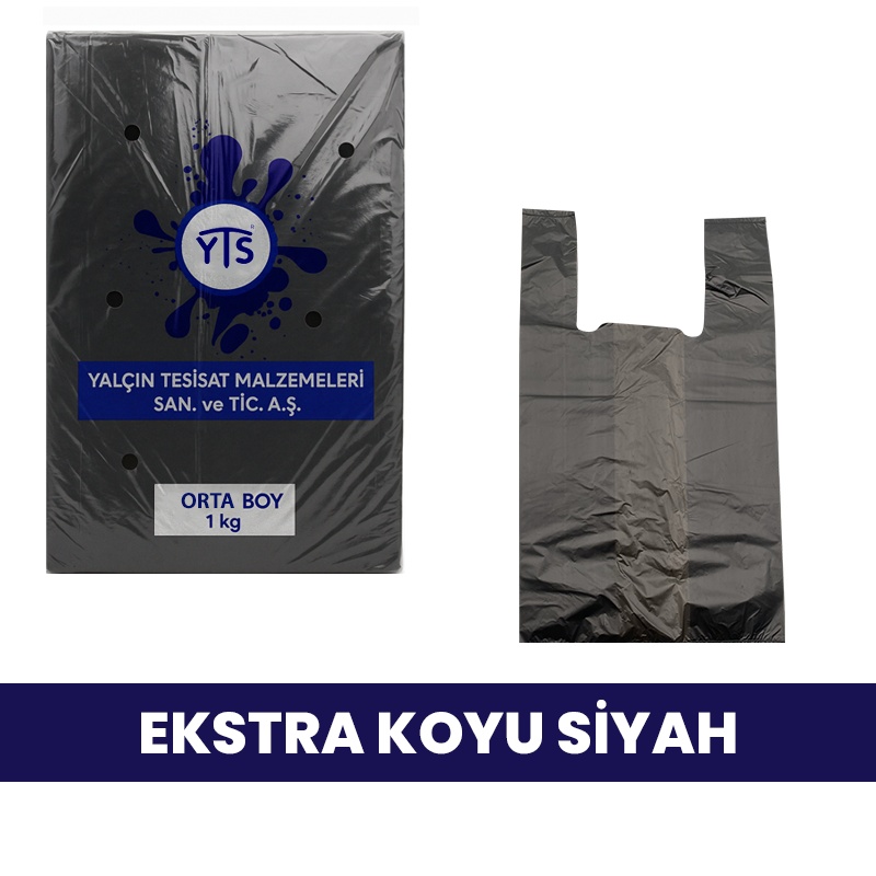 YTS Koyu Siyah Kalın Orta Boy Atlet Poşet 27x50 Cm Hışır Poşet - 1